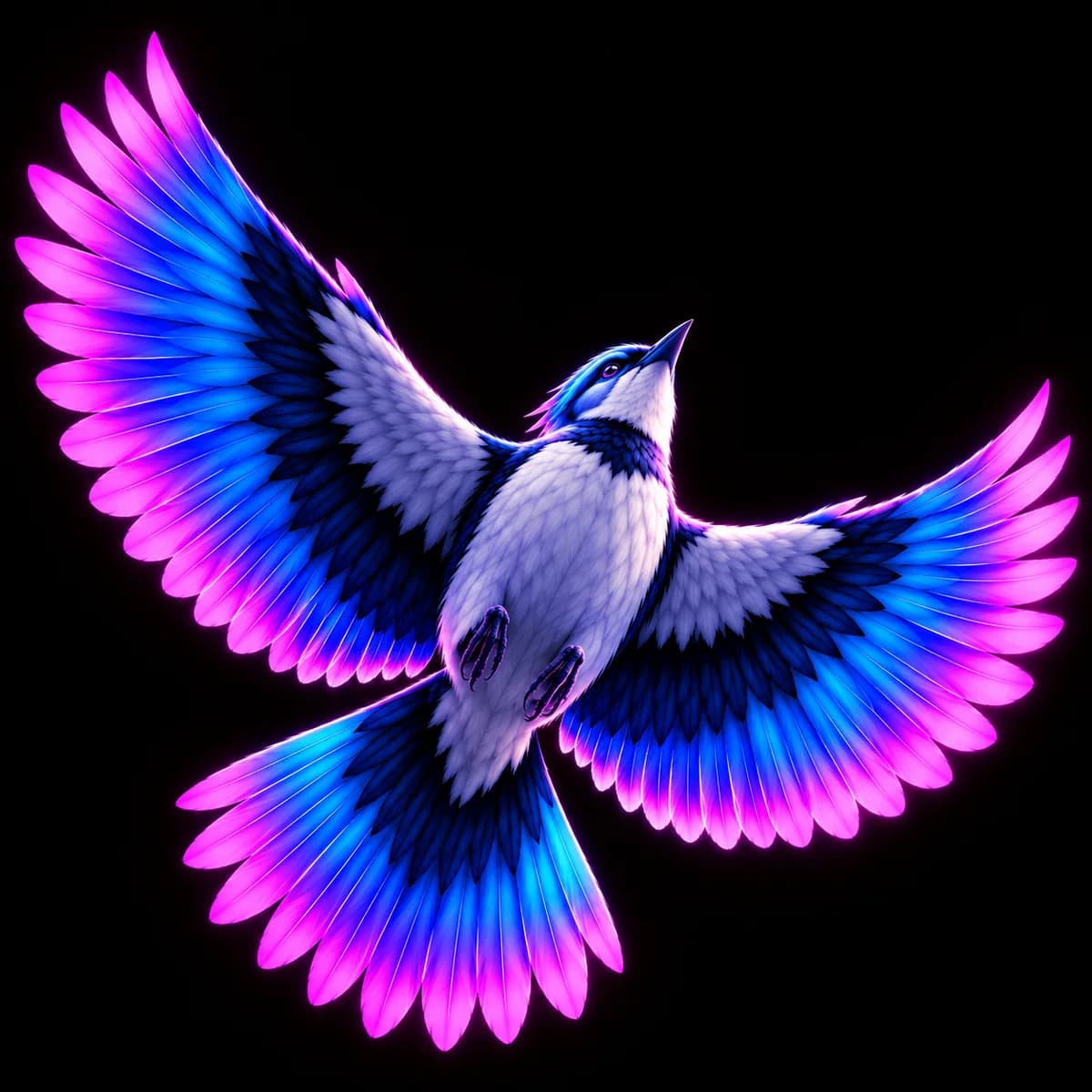 The Lark mascot, a glowing blue and magenta lark, face on with its wings raised.