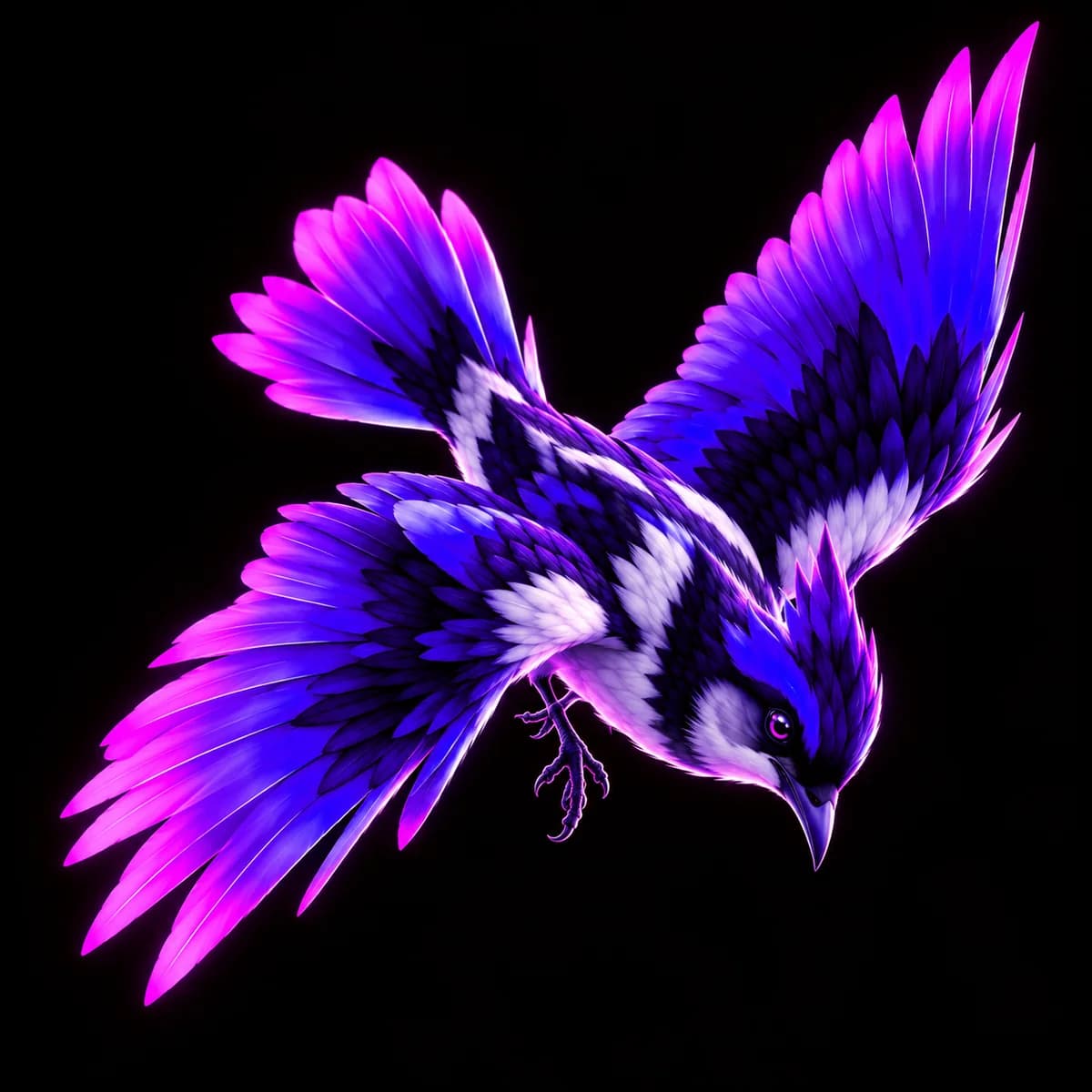 The Lark-V mascot swooping down, watching.