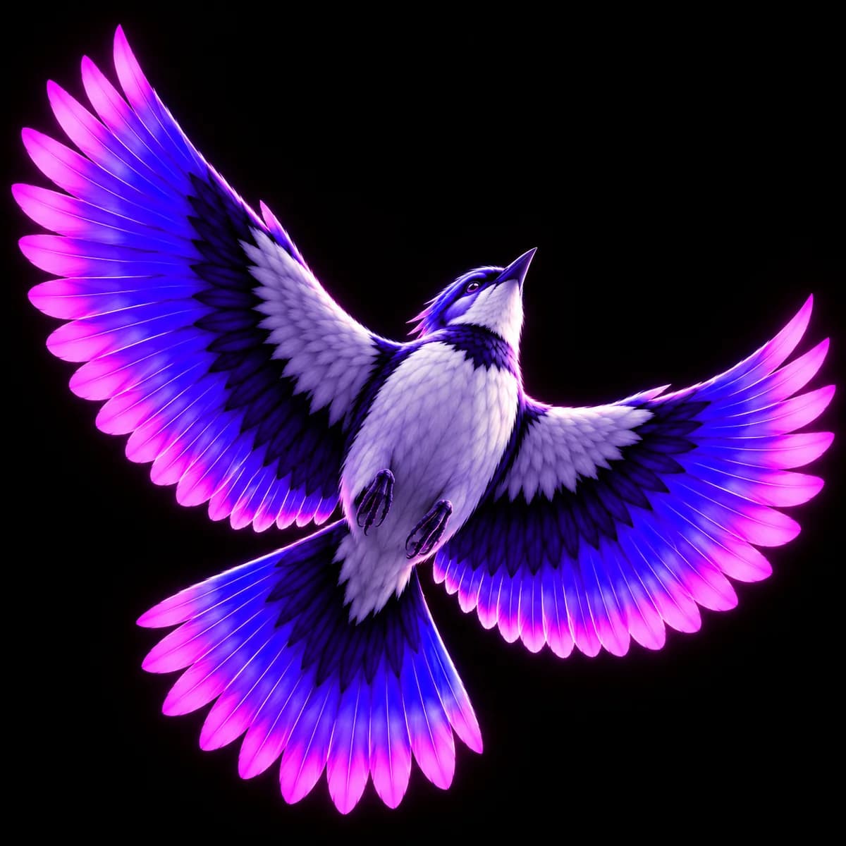 The Lark-V mascot, a glowing violet lark, face on with its wings raised.