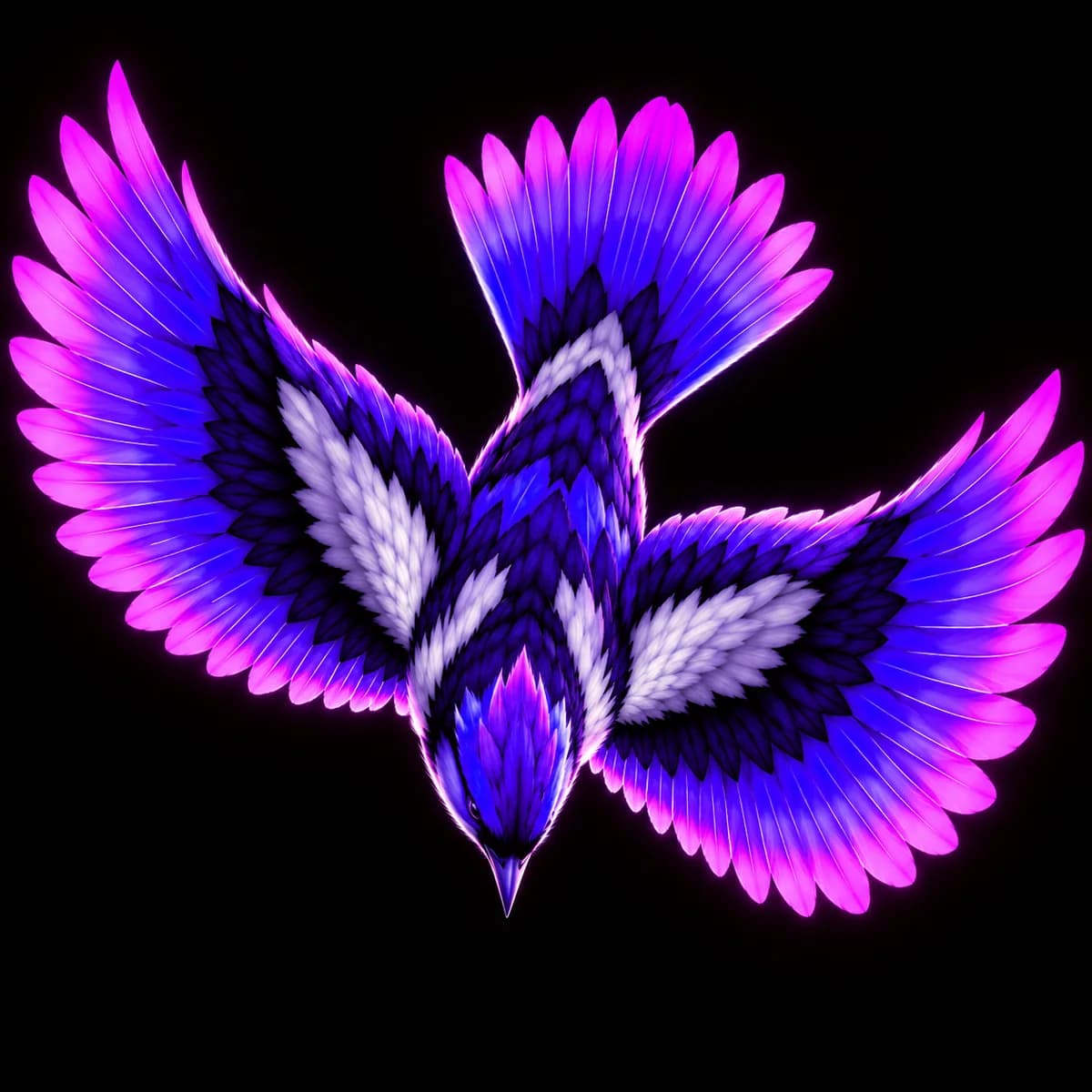 The Lark-V mascot seen from above, wings spread.
