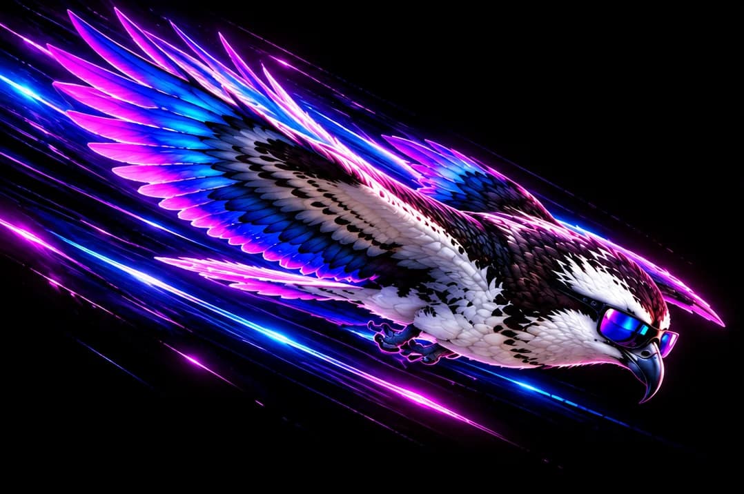 The Osprey Live mascot gliding at speed, trailing light.