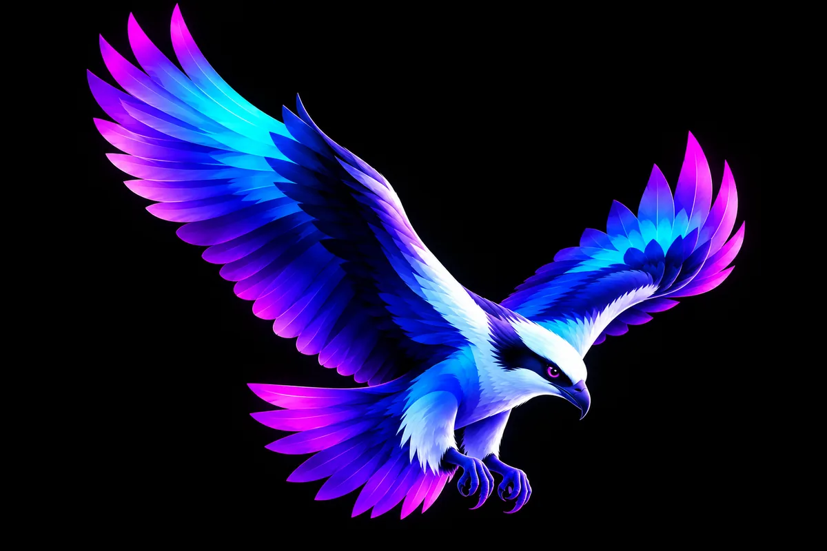 The Osprey mascot rising, wings raised and talons forward.