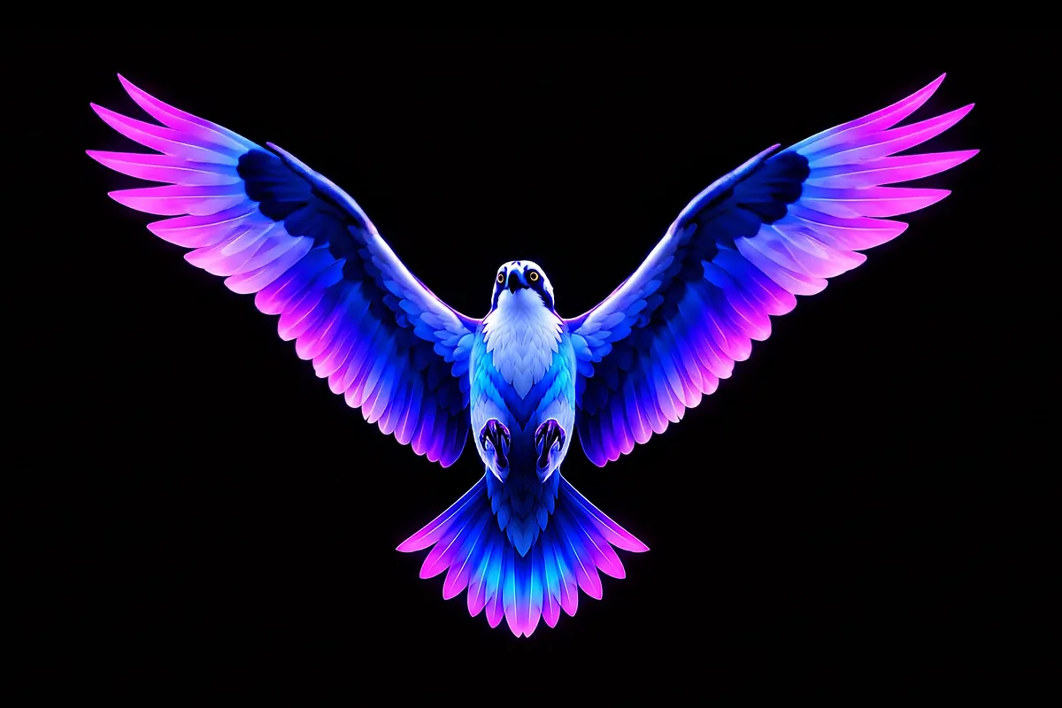 The Osprey mascot soaring towards you, wings spread wide.