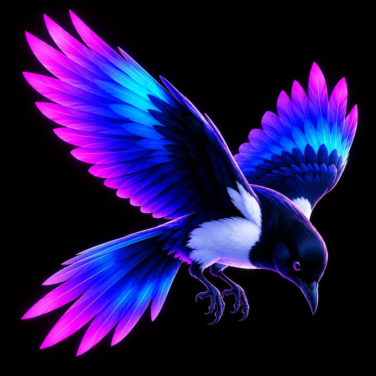 The Pica mascot landing, its wings raised.